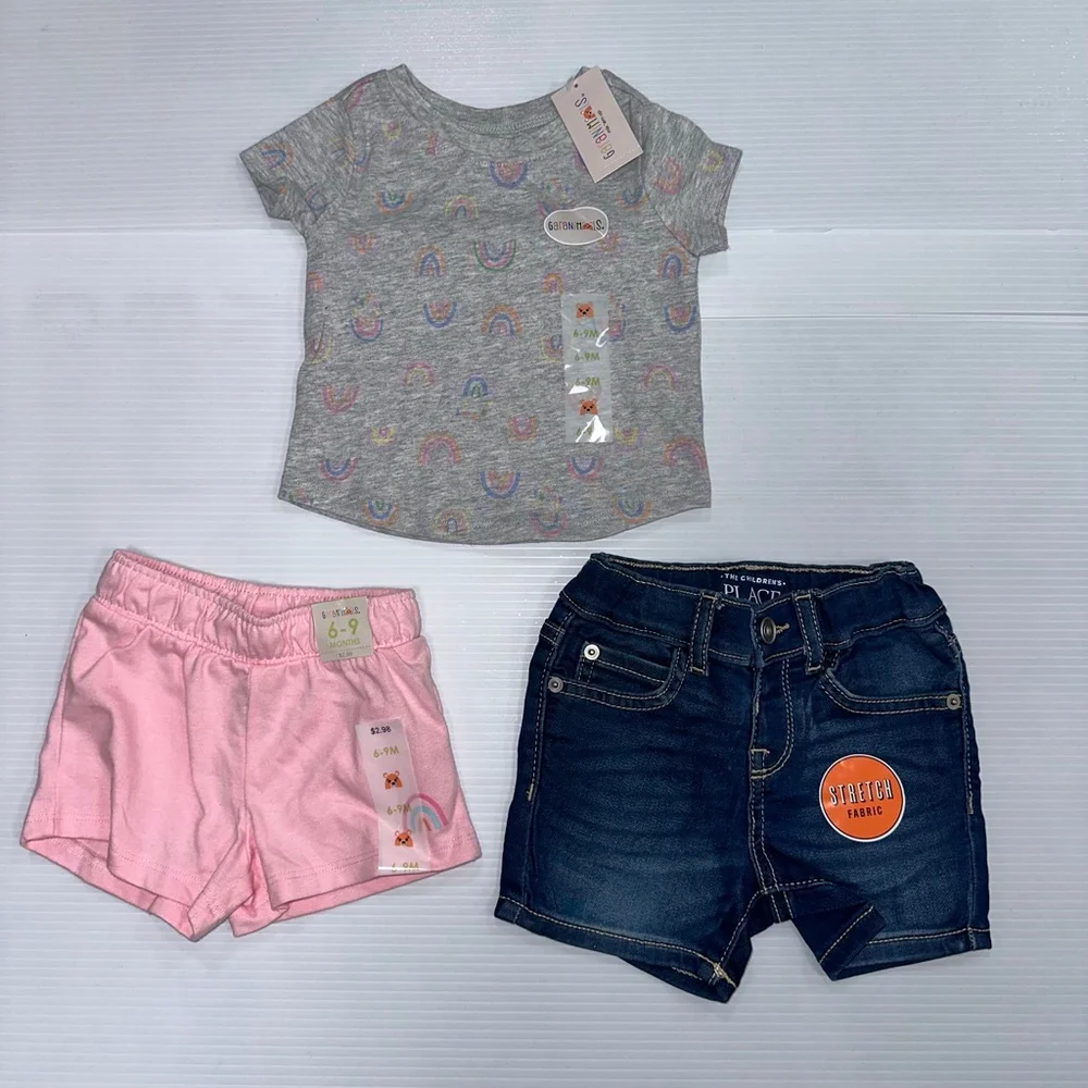Baby Girl Garanimals Children’s Place Pink 2 shorts 1 shirt NWT 6-9 M Lot NEW